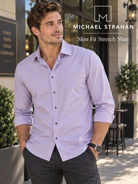 Michael Strahan Dress Shirt Men XL Lilac Purple Slim Fit Stretch Business Casual